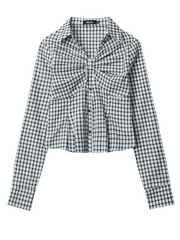 Onbely Women's Casual Plaid Shirt with Ruched Detail