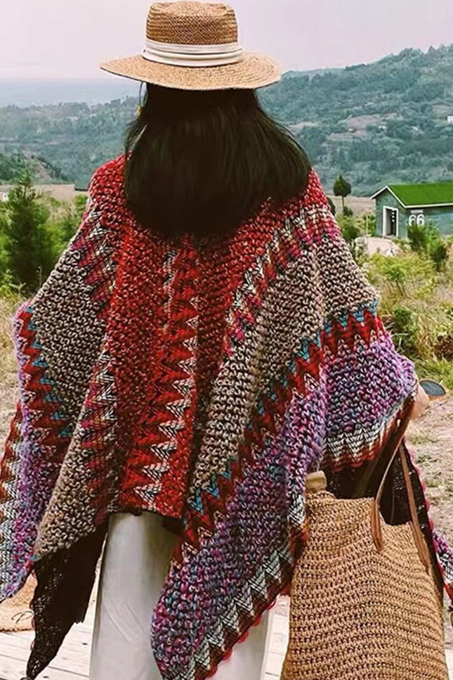 Onbely châle tissu tricoté avec frange ethnique