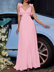 Onbely Long Chiffon Backless Evening Maxi Dress for Prom or Wedding