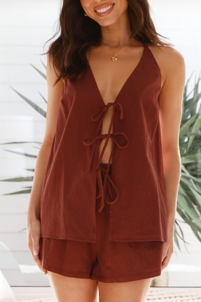 Onbely Ensemble courte strappy licou dos nu sans manches décontracté