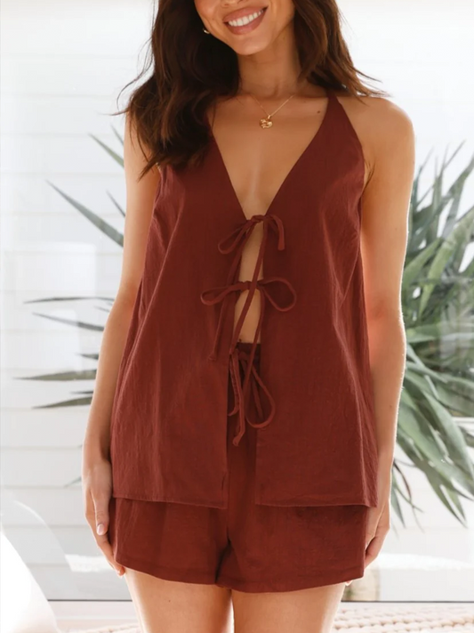 Onbely Ensemble courte strappy licou dos nu sans manches décontracté