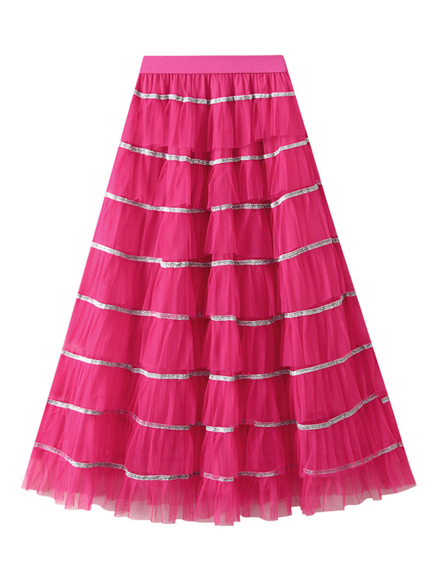 Onbely jupe à volants superposés longue tulle brillante paillette femme