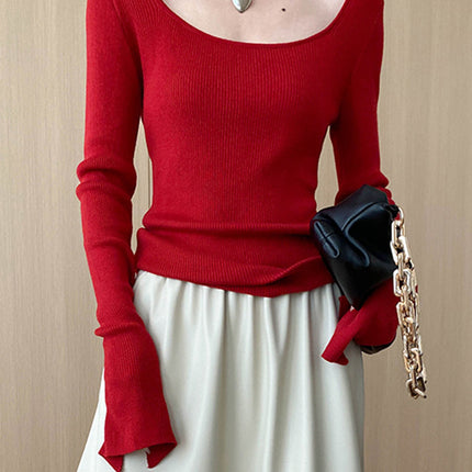 Onbely pull en maille col carré manches évasées pour femme