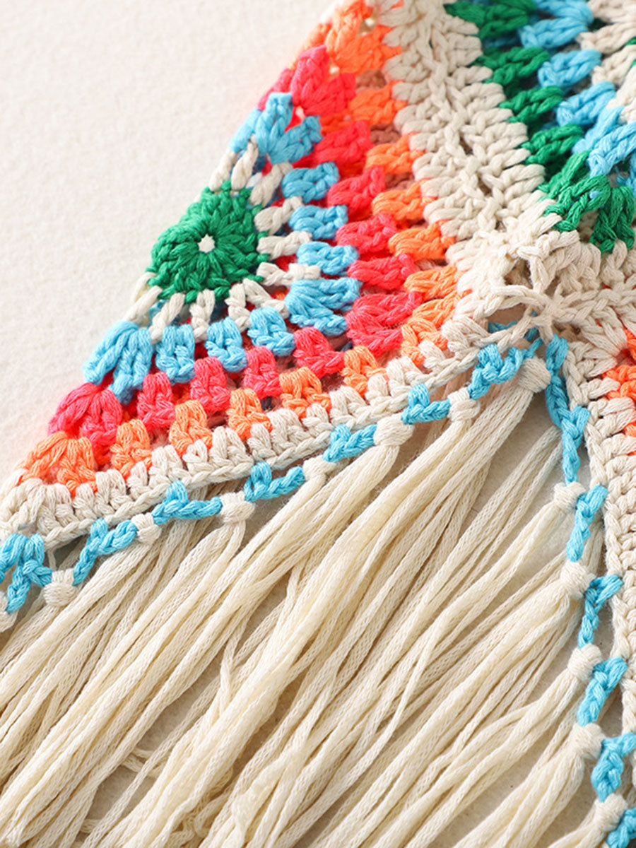Onbely Débardeur Bohème en Crochet avec Franges Décoratives pour Vacances et Plage