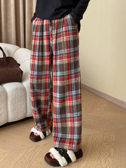 Onbely women's loose wool blend strappy plaid pants Christmas