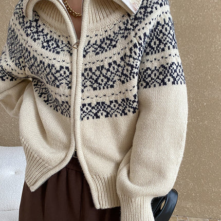 Onbely pull jacquard fermeture éclair pour femme vintage noël