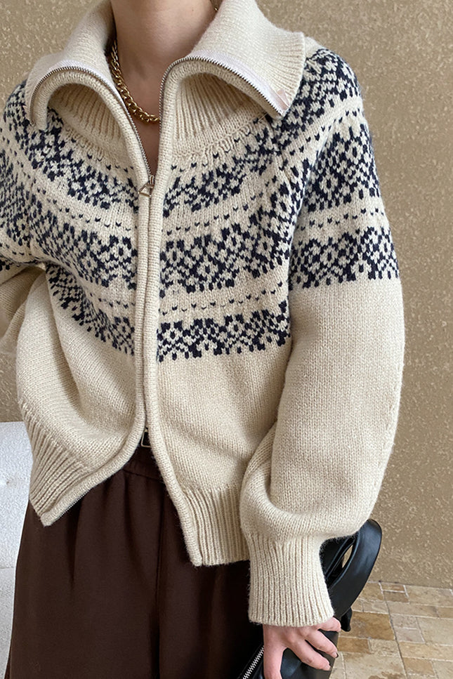 Onbely pull jacquard fermeture éclair pour femme vintage noël