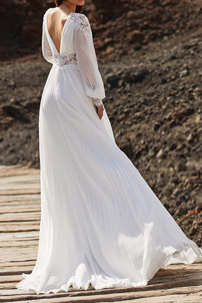 Onbely robe de mariée princesse mousseline Col en V dos nu bohème boho dress