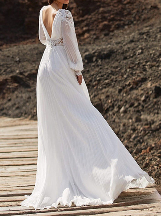 Onbely robe de mariée princesse mousseline Col en V dos nu bohème