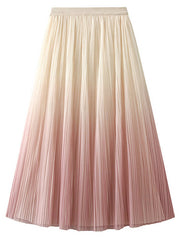 Onbely Women's Elegant Gradient Color Tulle Pleated Long Skirt