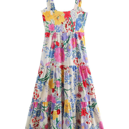 Onbely roeb longue de plage trapèze imprimé à fleurie bretelle