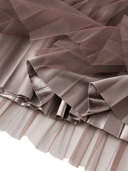 Onbely jupe longue plissé velours tulle femme élégant