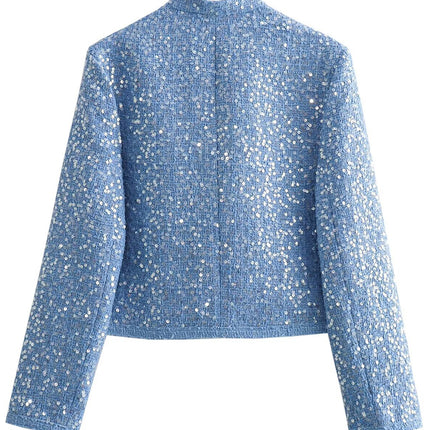 Onbely veste en tweed brillante paillette femme mode