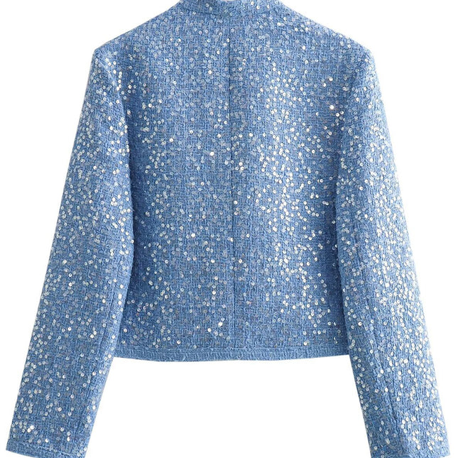 Onbely veste en tweed brillante paillette femme mode