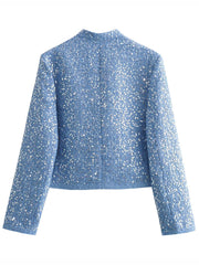 ONBELY Women's Fashion Shiny Sequin Tweed Jacket