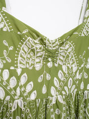 Onbely robe longue brodée motif cachemire vert sans manches à fines brides pour bal et plage