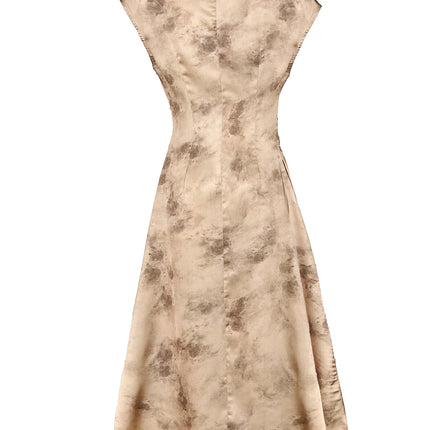 Onbely Cheongsam Qipao Satin Dorée Élégant Sans Manches