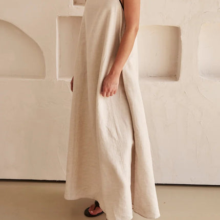 Onbely robe longue lâche unicolore à fines brides simple décontracté