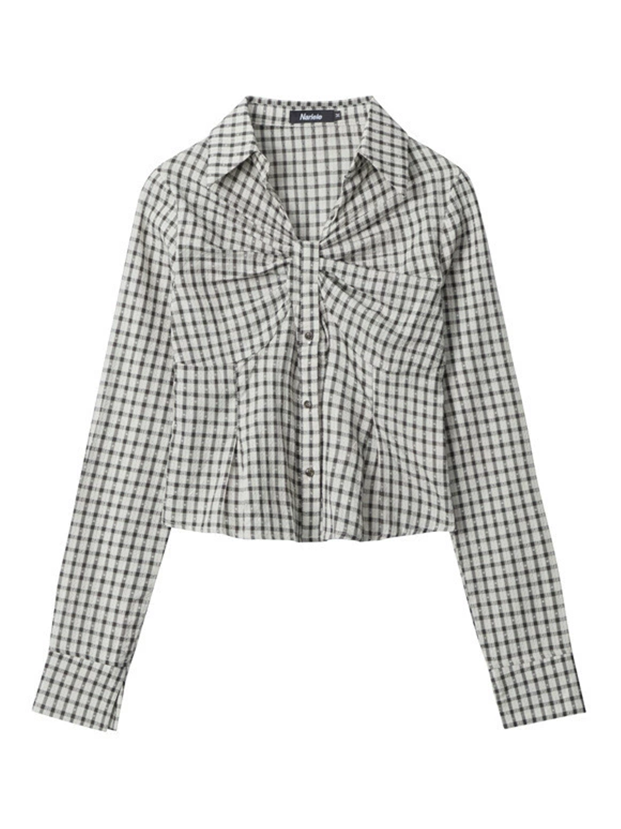 Onbely Women's Casual Plaid Shirt with Ruched Detail