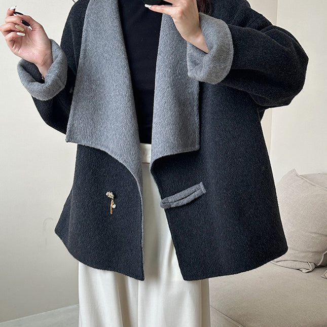 Onbely manteau en laine couleur bloc femme mode