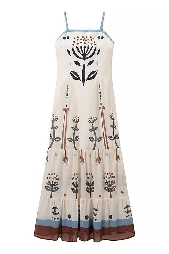 Onbely robe longue ethnique à fines brides avec volants pour bal de promo et plage boho dress