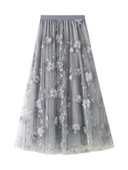 Onbely elegant women's embroidered tulle long skirt