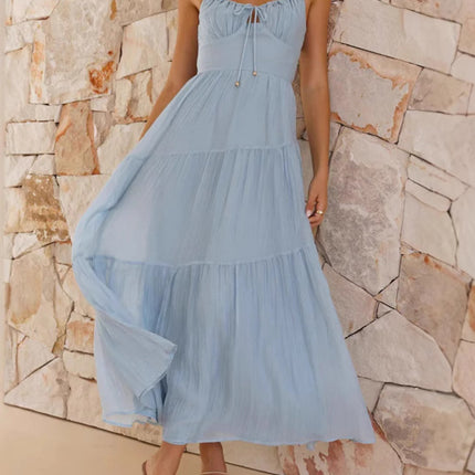 Onbely mi-longue robe à fines brides strappy vacances bleu