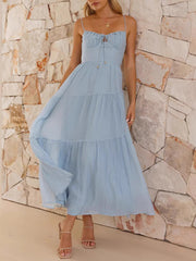 Onbely mi-longue robe à fines brides strappy vacances bleu