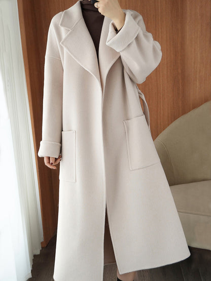 Onbely manteau en laine longue avec poches ceinture pour femme