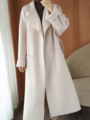 Onbely Women's Long Wool Coat with Belt Pockets