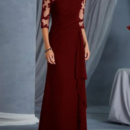 Onbely Volantée Robe en Dentelle Longue Transparent de Soirée avec Col Rond