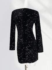 Onbely Shiny Velvet Sequin Bodycon Mini Dress V-Neck Cocktail Dress