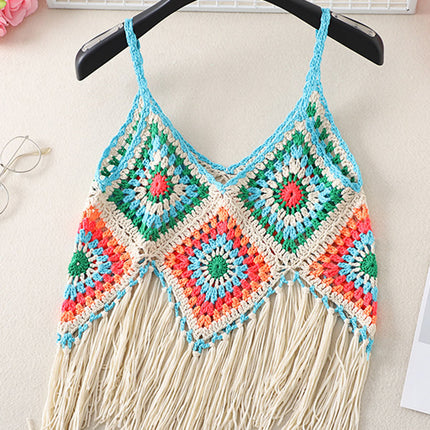 Onbely Débardeur Bohème en Crochet avec Franges Décoratives pour Vacances et Plage boho dress