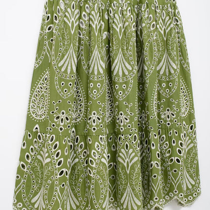 Onbely robe de soirée longue brodée motif cachemire vert sans manches à fines brides pour bal et plage -boho dress