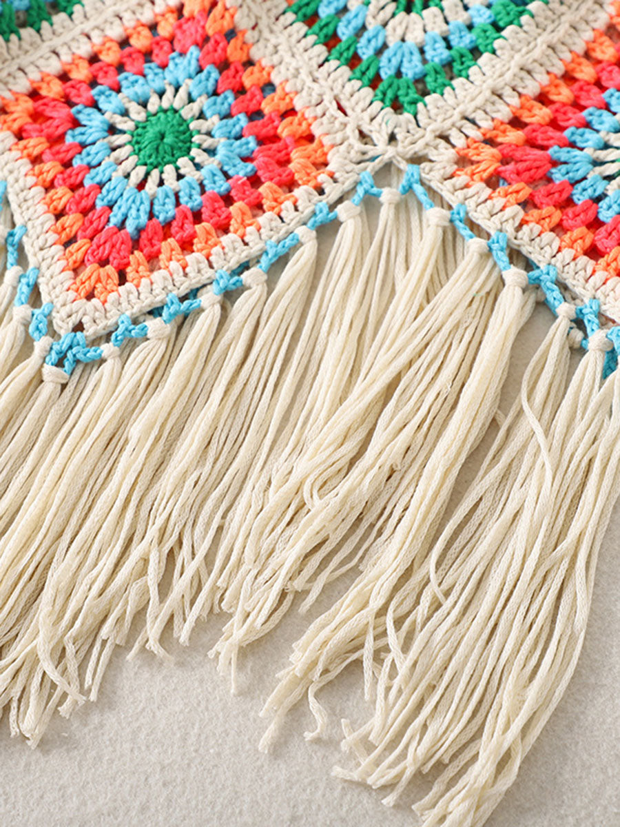 Onbely Débardeur Bohème en Crochet avec Franges Décoratives pour Vacances et Plage