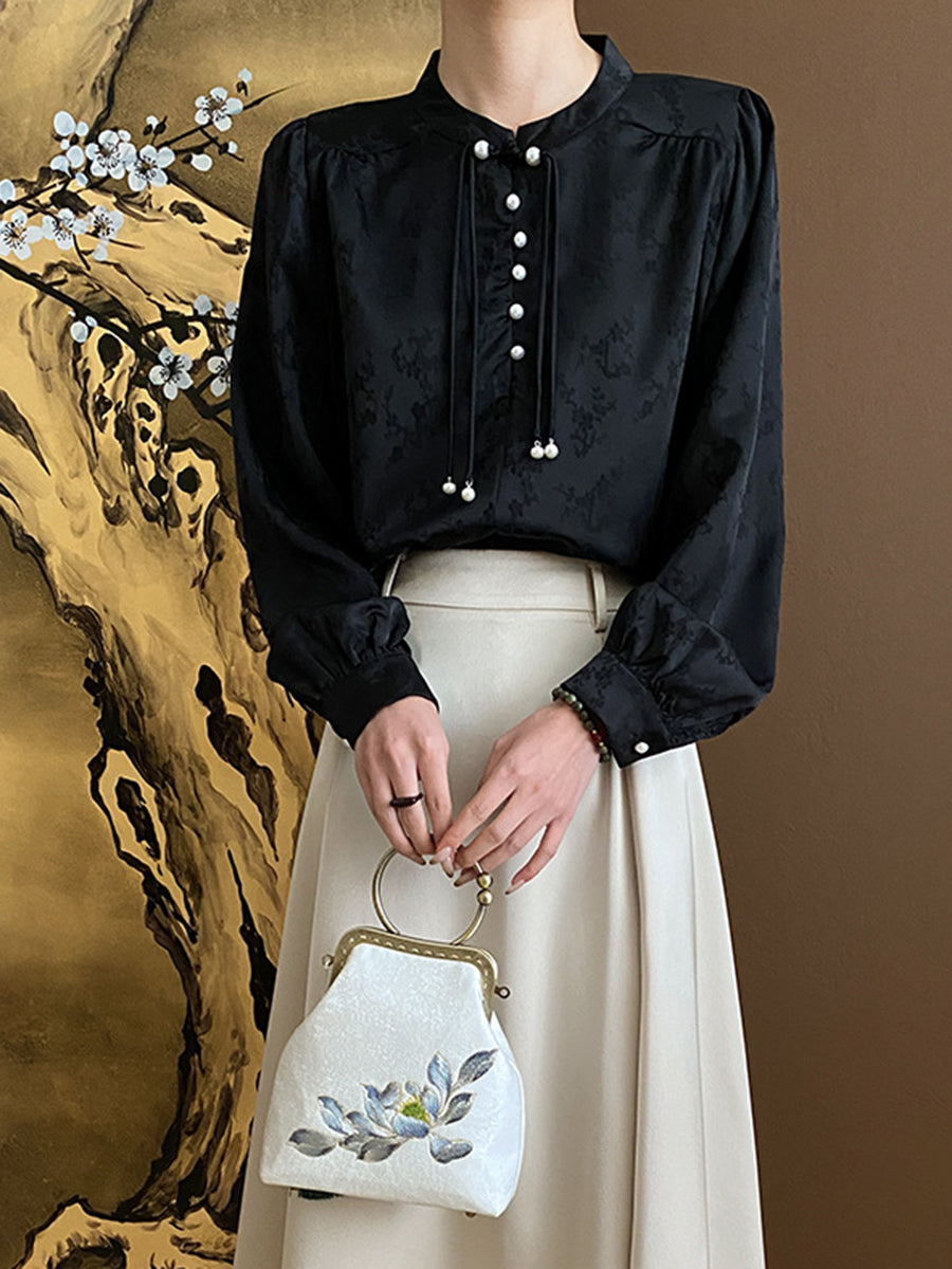 Onbely elegant pearl Chinese shirt