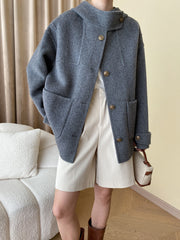 Onbely women's wool coat with buttoned pockets and hooded cape