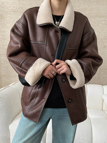 Onbely manteau aviateur simili cuir réversible boutonnage pour femme