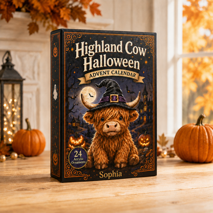 Highland Cow Halloween Advent Calendar 2026 - 24-Day Festive Countdown, Acrylic Charms Blind Box - Gift For Cute Collectors