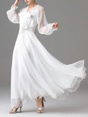 Onbely robe long chiffon strappy long sleeve beach dress