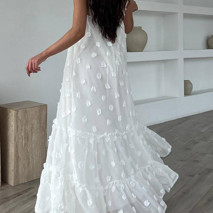 Onbely robe longue lâche à volantée bretelle décontracté vacances