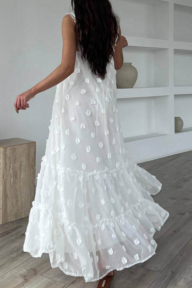 Onbely robe longue lâche à volantée bretelle décontracté vacances