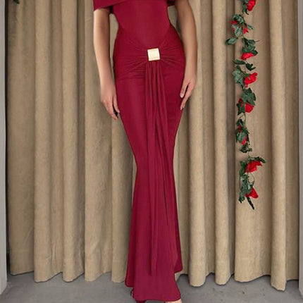 Onbely robe de soirée longue moulante col bateau cintrée élégant mode bal de promo