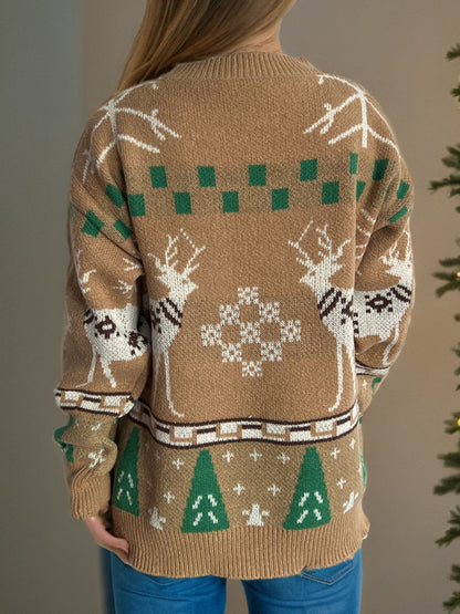 Pull de Noël à col rond et manches longues avec motif de renne