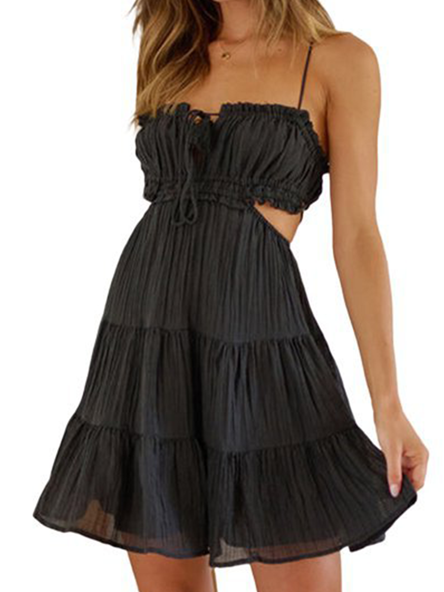 Onbely Robe courte strappy à volantée dos nu mode vacances