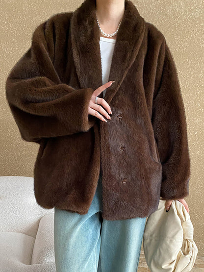 Onbely manteau en fausse fourrure avec poches pour femme mode