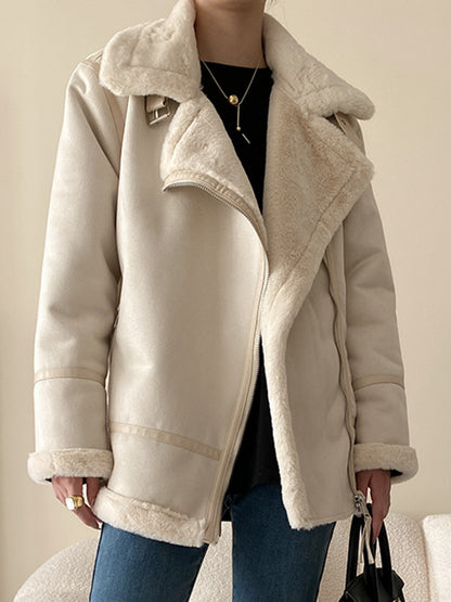 Onbely manteau aviateur en suédine doublé polaire femme hiver mode