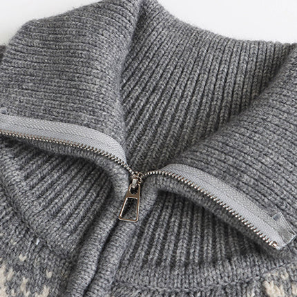 Onbely pull jacquard fermeture éclair pour femme vintage noël