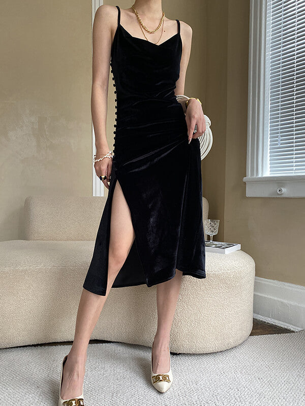 Onbely robe longue velours fendu le côté - onbely