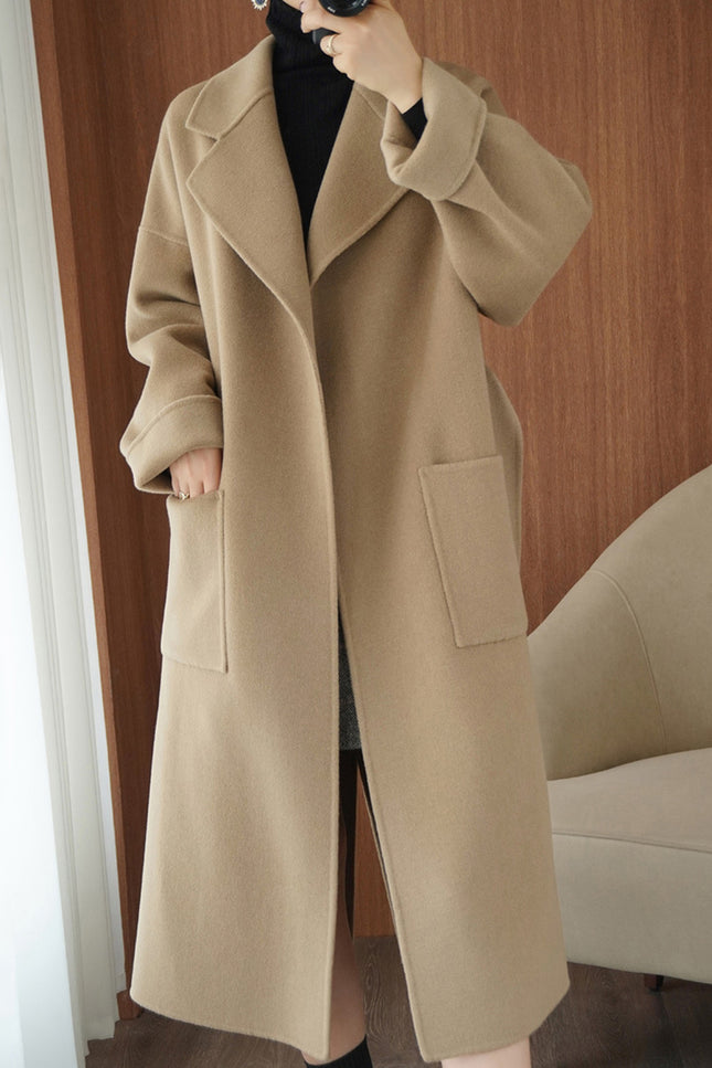 Onbely manteau en laine longue avec poches ceinture pour femme